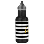 Elegant Zwart-Wit Strepen Goud Naam Script Waterfles (Links)