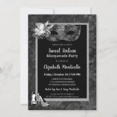 Elegant zwart/wit Sweet 16 Masquerade Party Kaart (Voorkant)