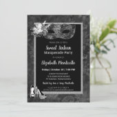 Elegant zwart/wit Sweet 16 Masquerade Party Kaart (Staand voorkant)