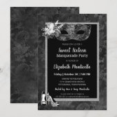 Elegant zwart/wit Sweet 16 Masquerade Party Kaart (Voorkant / Achterkant)