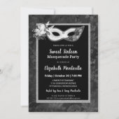 Elegant zwart/wit Sweet 16 Masquerade Party Kaart (Voorkant)