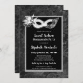 Elegant zwart/wit Sweet 16 Masquerade Party Kaart (Voorkant / Achterkant)