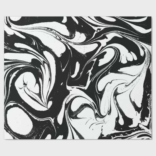 Elegant zwart-wit swirly marmer cadeaupapier (Vlak)