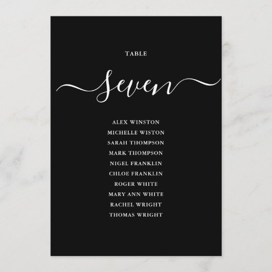 Elegant zwart-wit tafelnummer zitkaart (Voorkant)