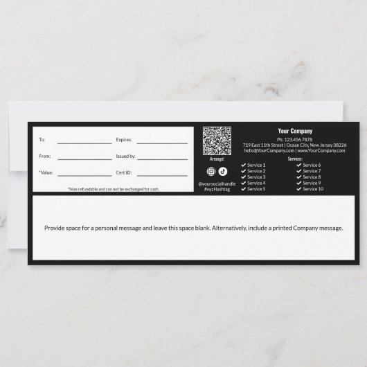 Elegant Zwart Wit Tegel Patroon Cadeaubon (Achterkant)