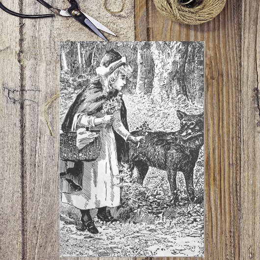 Elegant zwart wit tekening rood rijdend kapje wolf tissuepapier