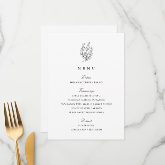 Elegant Zwart-wit Thanksgiving Diner Menu (Voorkant / Achterkant in situ)