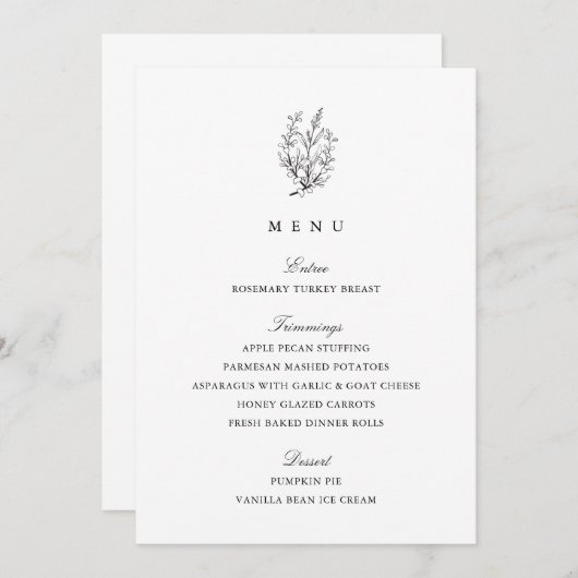 Elegant Zwart-wit Thanksgiving Diner Menu (Voorkant / Achterkant)