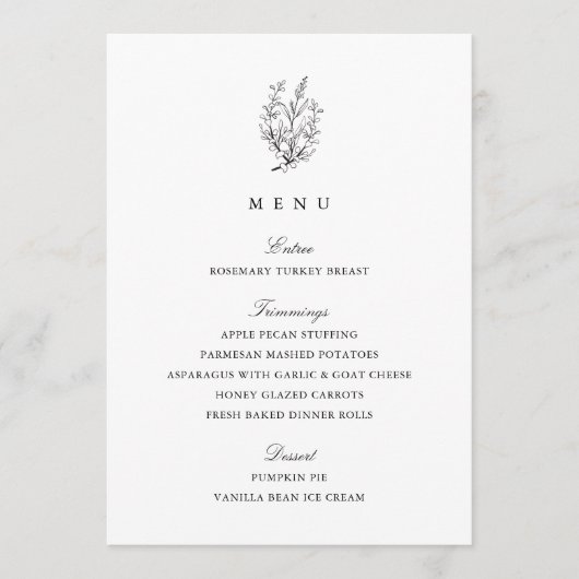 Elegant Zwart-wit Thanksgiving Diner Menu (Voorkant)