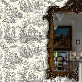 Elegant  zwart-wit Toile de Jouy Behang