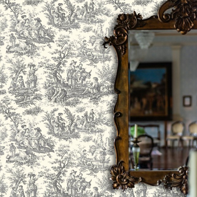 Elegant  zwart-wit Toile de Jouy Behang (Creator heeft geüpload)