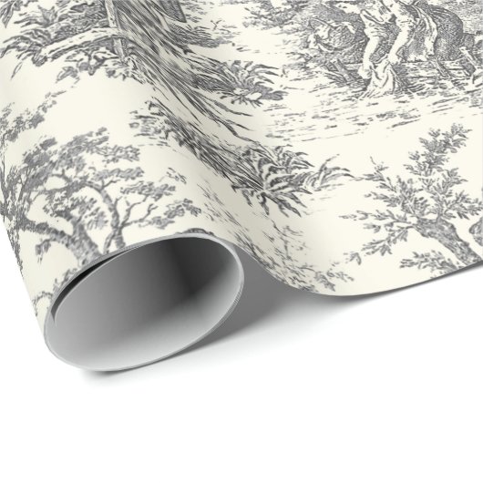 Elegant  zwart-wit Toile de Jouy Cadeaupapier (Rol Hoek)
