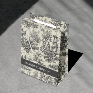 Elegant  zwart-wit Toile de Jouy Medium Cadeauzakje