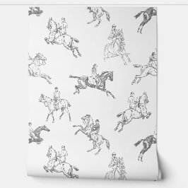 Elegant Zwart Wit Toile Paardrijden Behang
