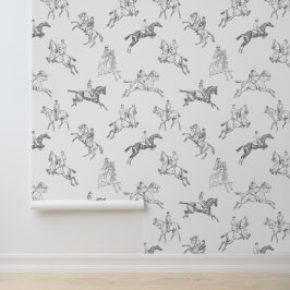 Elegant Zwart Wit Toile Paardrijden Behang