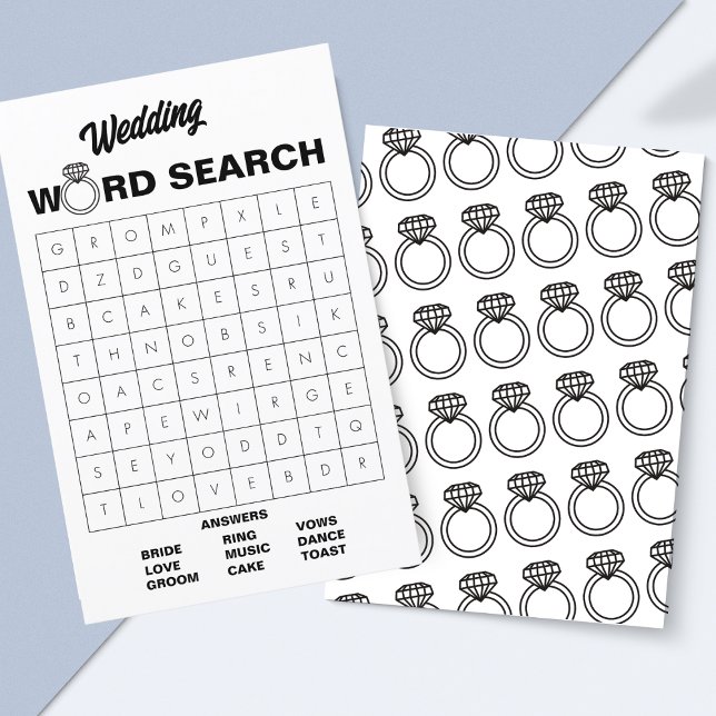 Elegant Zwart & Wit Trouw Woordzoekspel Game (Printable Wedding Word Search – A Fun Game for Bridal Showers & Receptions!)