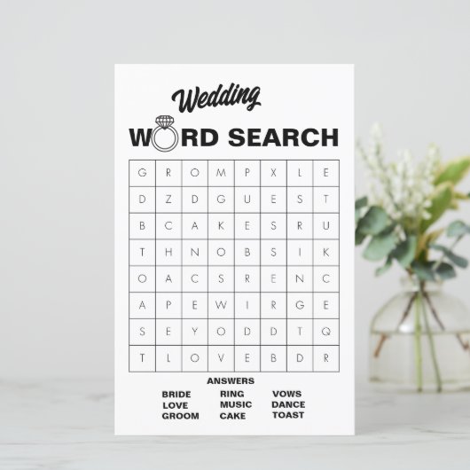 Elegant Zwart & Wit Trouw Woordzoekspel Game (Staand voorkant)