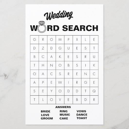 Elegant Zwart & Wit Trouw Woordzoekspel Game (Voorkant)