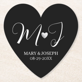 Elegant zwart-wit trouwmonogram op maat gemaakt kartonnen onderzetters