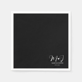 Elegant zwart-wit trouwmonogram op maat gemaakt servet