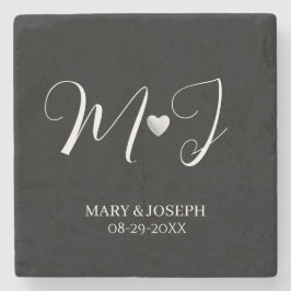Elegant zwart-wit trouwmonogram op maat gemaakt stenen onderzetter