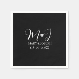 Elegant zwart-wit trouwmonogram op maat servet