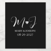 Elegant zwart-wit trouwmonogram op maat wijn etiket (Enkel label)