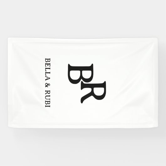 Elegant zwart-wit trouwmonogramontwerp spandoek (Horizontaal)