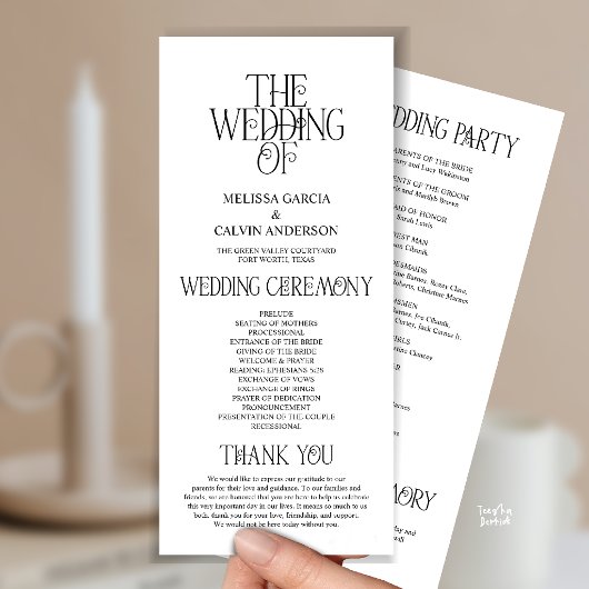 Elegant Zwart Wit Typografie Huwelijksprogramma Programmakaart
