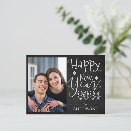 Elegant Zwart Wit Typografie Nieuwjaar 2024 Foto Briefkaart (Staand voorkant)