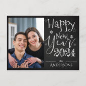 Elegant Zwart Wit Typografie Nieuwjaar 2024 Foto Briefkaart (Voorkant)
