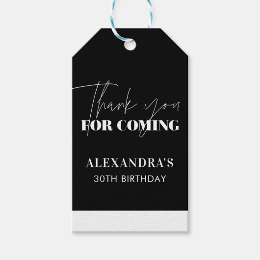 Elegant zwart wit verjaardag Dank u Cadeaulabel (Voorkant)