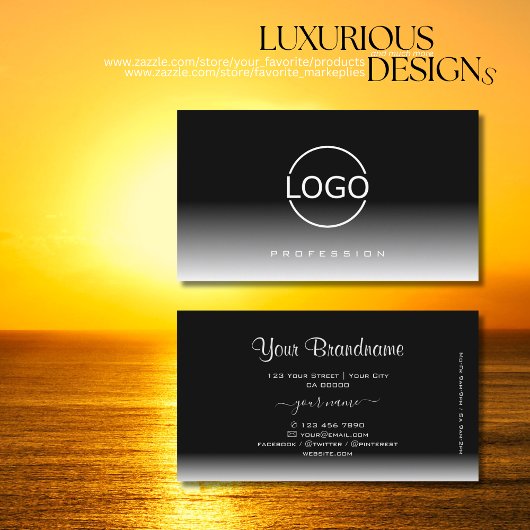 Elegant Zwart-Wit Verloop met Merk Logo Visitekaartje