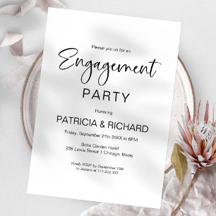 Elegant zwart-wit verlovingsfeest kaart