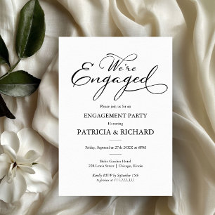 Elegant zwart-wit verlovingsfeest met kalligrafisc kaart