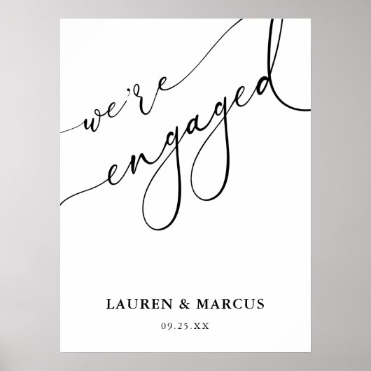 Elegant Zwart & Wit Verlovingsfeest Welkom Poster (Voorkant)