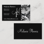 Elegant zwart-wit vintage bloemenmonogram visitekaartje (Voorkant / Achterkant)