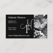 Elegant zwart-wit vintage bloemenmonogram visitekaartje (Voorkant)
