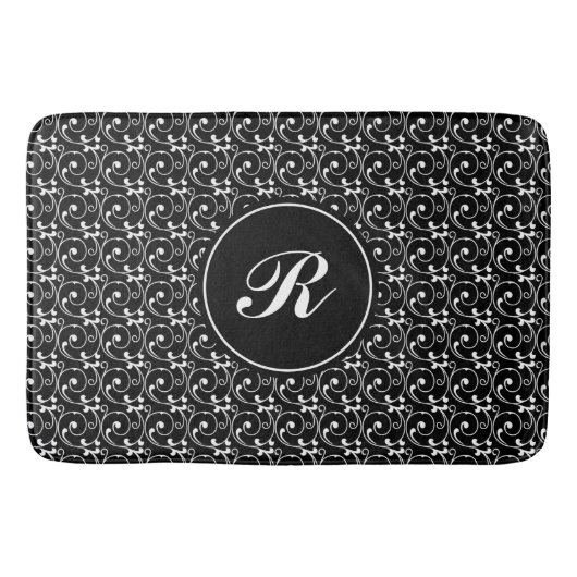 Elegant zwart-wit vintage patroon monogram badmat (Voorkant)