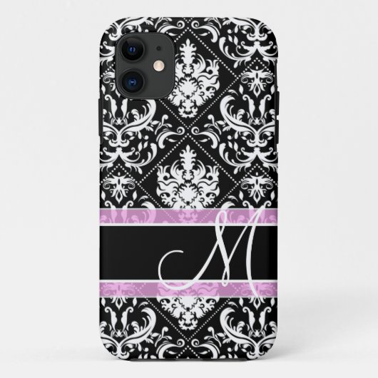 Elegant zwart-wit vocht met monogram Case-Mate iPhone case (Achterkant)