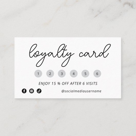 Elegant zwart-wit Voeg je Logo 6 pinch toe Klantenkaartje (Achterkant)