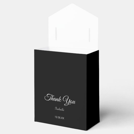 Elegant zwart-wit voorblad bedankdoosjes (Geopend)