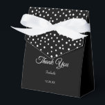 Elegant zwart-wit voorblad bedankdoosjes<br><div class="desc">Grafische parels en witte kalligrafie op zwarte doos.</div>