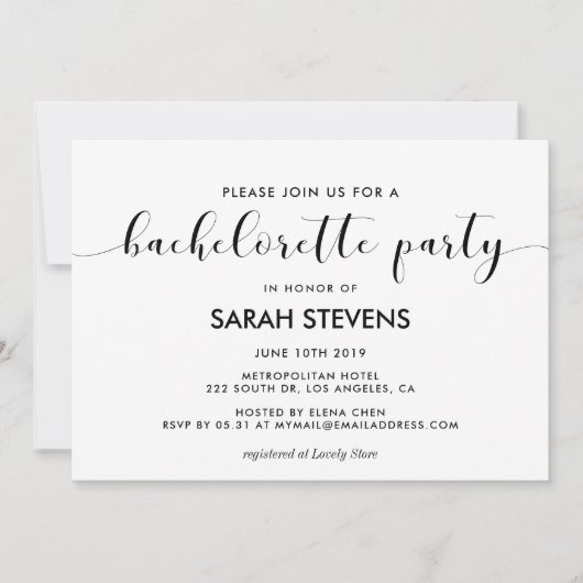 Elegant zwart-wit vrijgezellenfeest kaart (Voorkant)