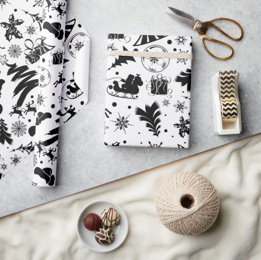 Elegant zwart-wit vrolijk kerstfeest cadeaupapier (Crafts)