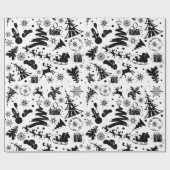 Elegant zwart-wit vrolijk kerstfeest cadeaupapier (Vlak)
