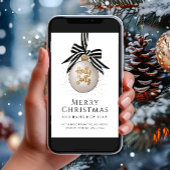 Elegant Zwart Wit Vrolijk Kerstmis Bauble Feestdagenkaart