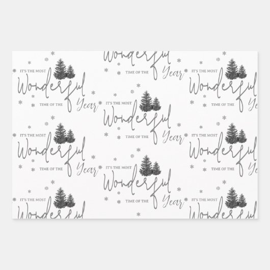 Elegant Zwart Wit Vrolijk Kerstmis Wrapping Papier Inpakpapier Vel (Voorkant 3)