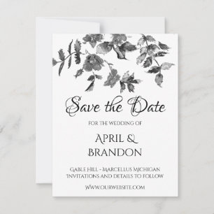 Elegant zwart wit waterverf florale rozen save the date
