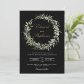 Elegant Zwart & Wit Waterverf Groen Bruiloft Kaart (Staand voorkant)